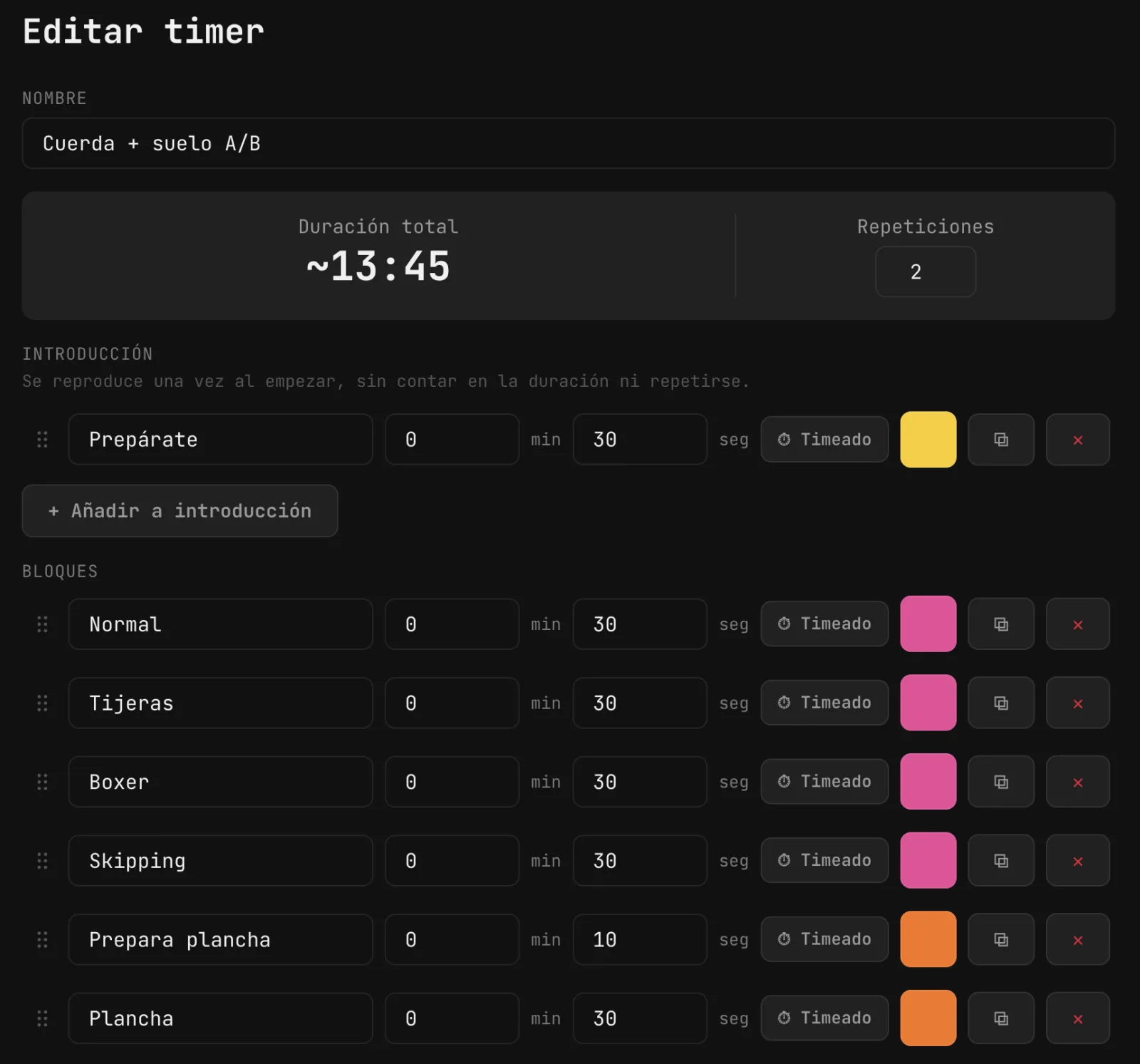 Interval Timer: routine editor